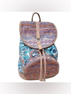 Toms Multicolor Turquoise & Brown Patterned Canvas Drawstring Backpack
